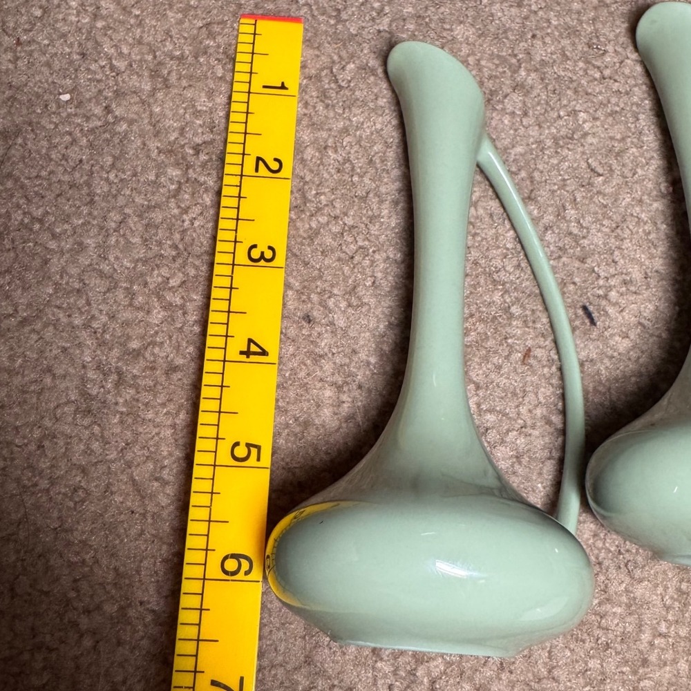 Franciscan Bud Vases Set of 2 Green Ceramic Modernist Decor 6" Tall